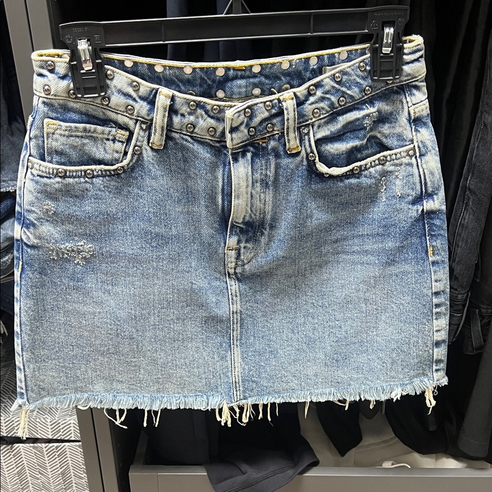 Denim Mini Skirt with Studded Belt